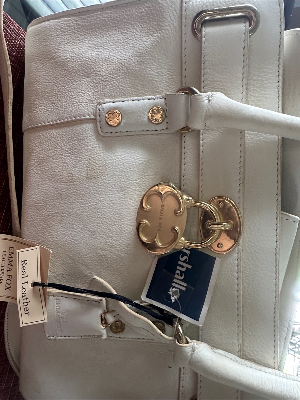 Emma Fox White Leather Tote with Gold Accents